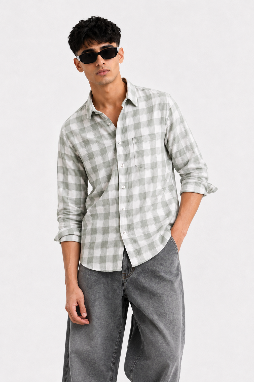 Sage Grid Checked Full Sleeve Shirt