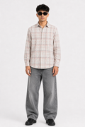 Beige & Dusty Pink Checked Cotton Blend Shirt