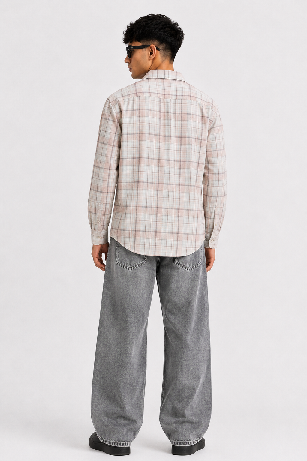 Beige & Dusty Pink Checked Cotton Blend Shirt