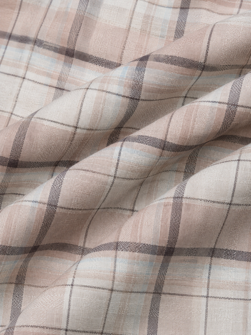Beige & Dusty Pink Checked Cotton Blend Shirt