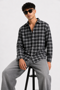 Men's Black & White Textured Checked Full Sleeve Shirt