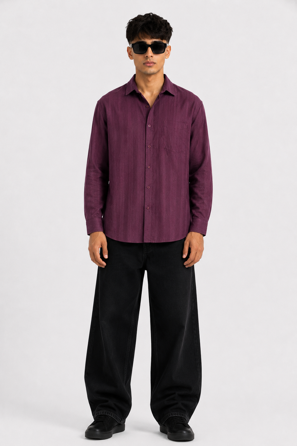 Bordeaux Textured Stripe Full Sleeve Shirt