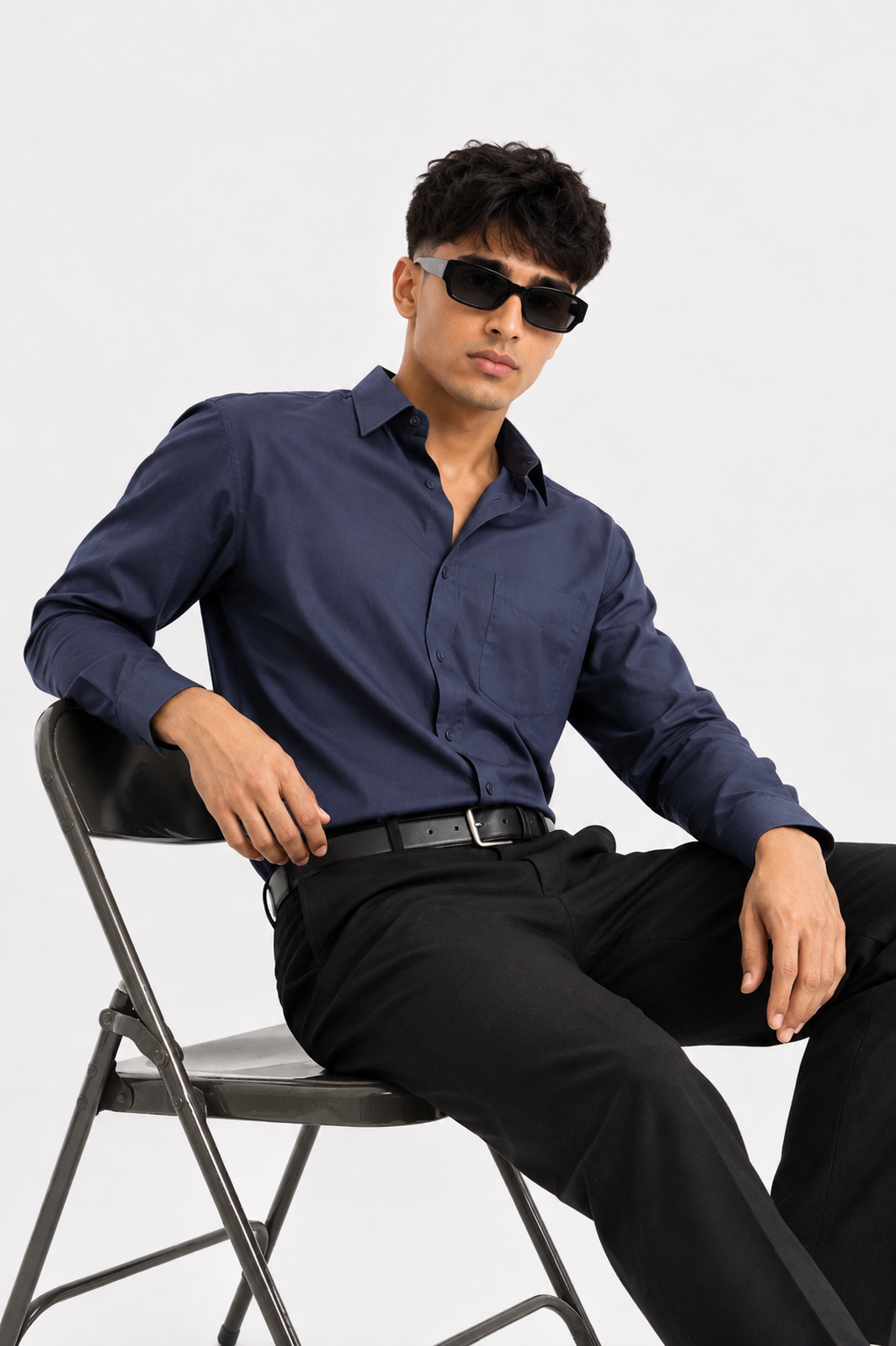 Ocean Navy Solid Regular Fit Shirt