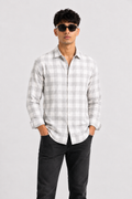 Men's Grey & White Checked Cotton Blend Full Sleeve Casual Shirt