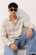 Sandstone Beige Linen Check Full Sleeve Shirt