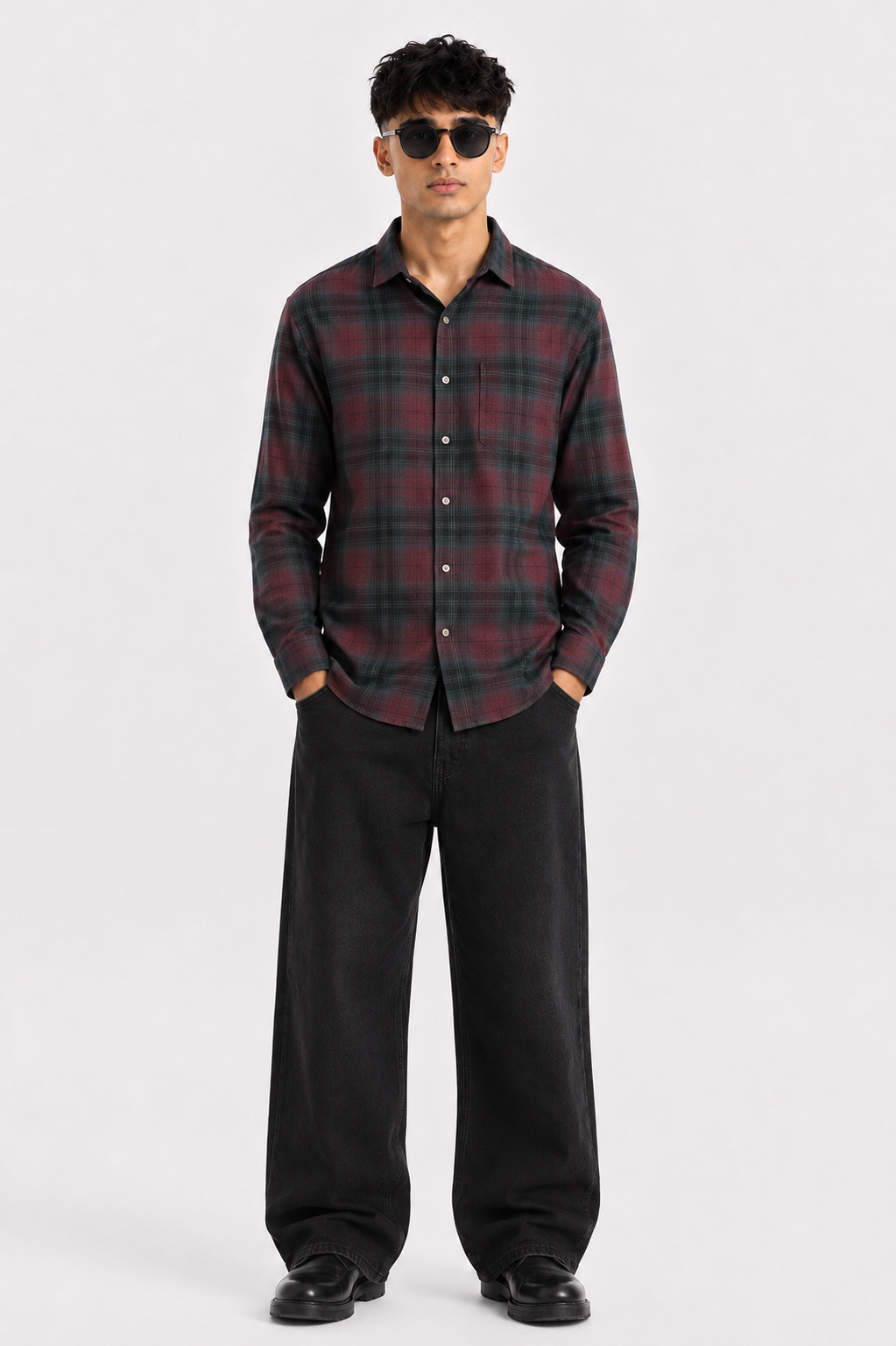 Midnight Wine Plaid Premium Cotton Shirt