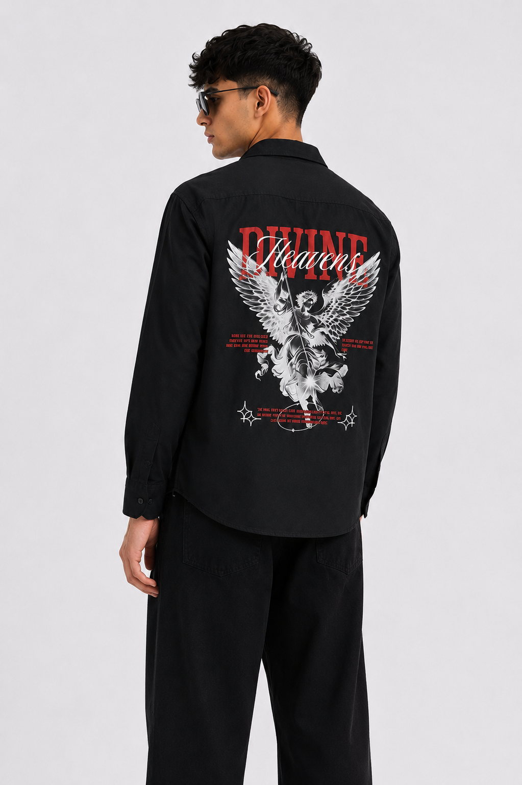 Divine Heavens  Black Graphic Shirt