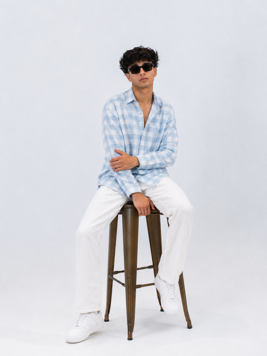 Men's Sky Blue Checked Cotton Shirt