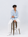 Men's Sky Blue Checked Cotton Shirt