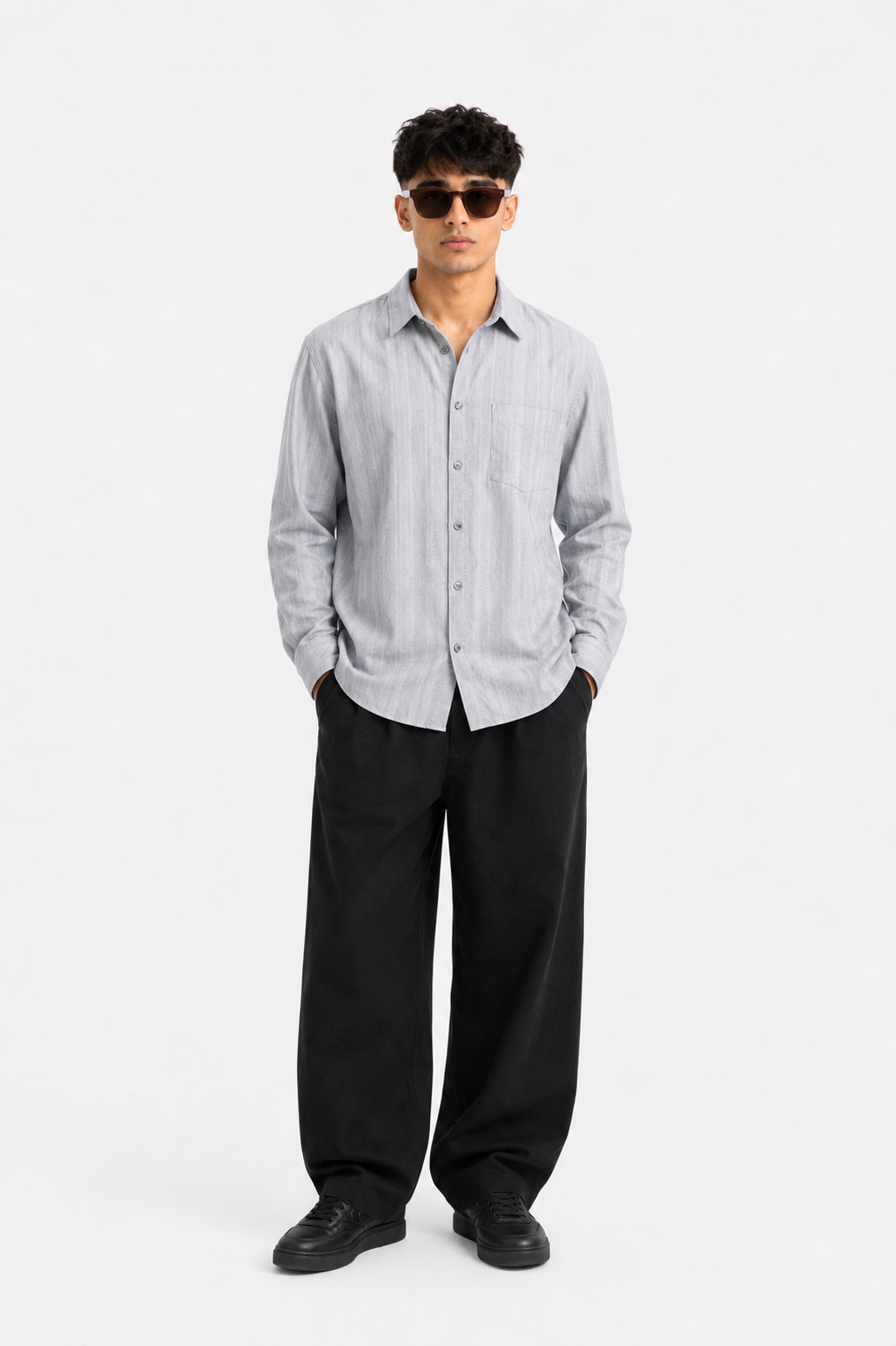 Mist Grey Textured Stripe Shirt