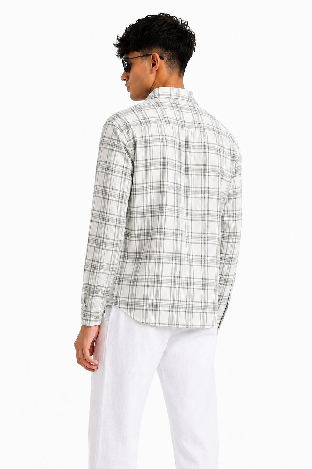 Men's Sage Green Checked Cotton Blend Full Sleeve Casual Shirt