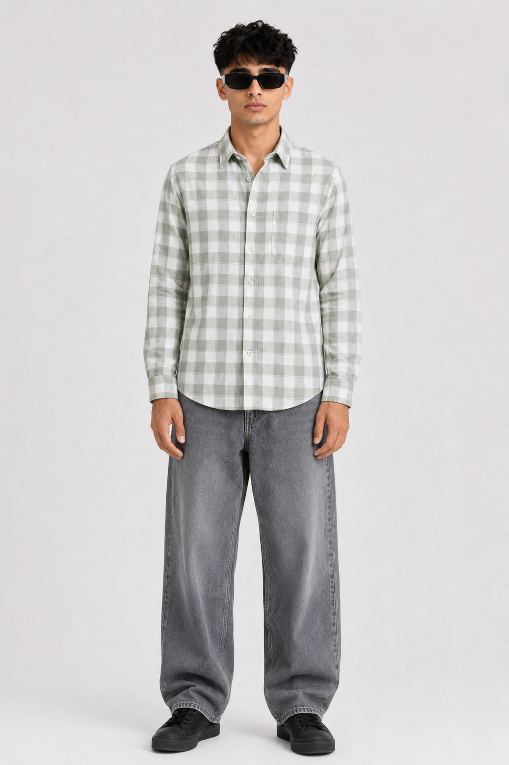 Sage Grid Checked Full Sleeve Shirt