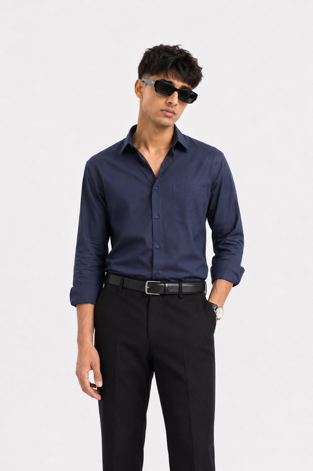 Ocean Navy Solid Regular Fit Shirt