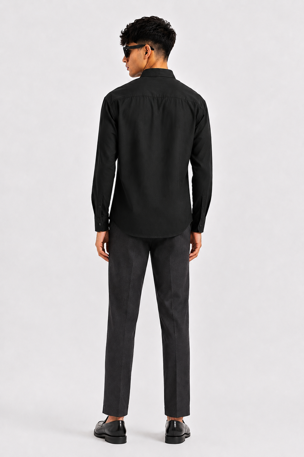 Men's Jet Black Stand Collar Full Sleeve Shirt