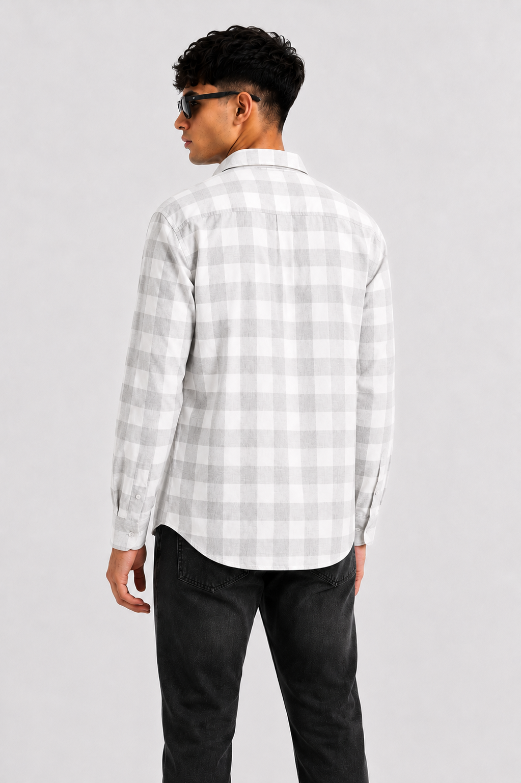 Men's Grey & White Checked Cotton Blend Full Sleeve Casual Shirt