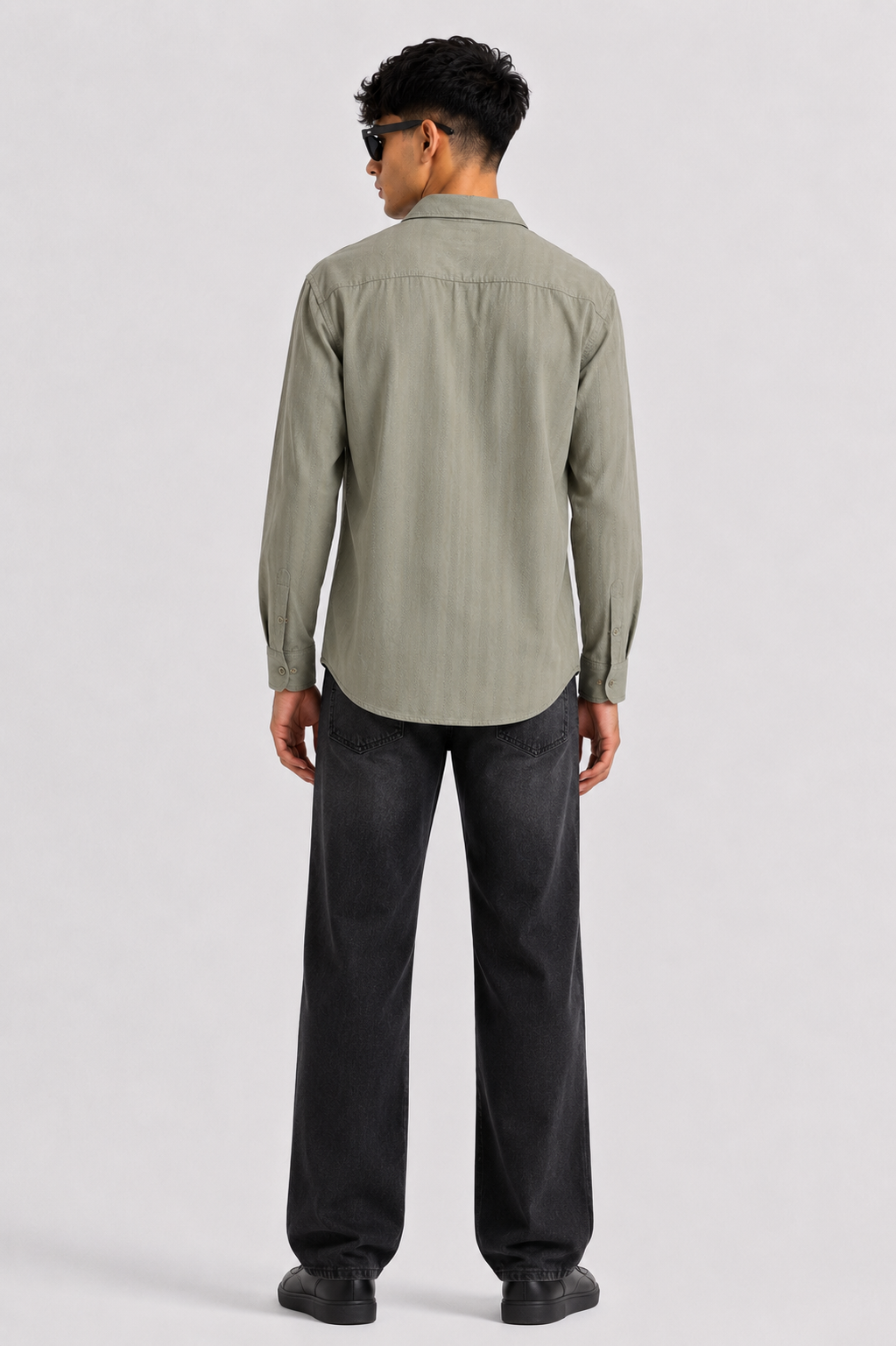 Olive Textured Full Sleeve Cotton Blend Shirt