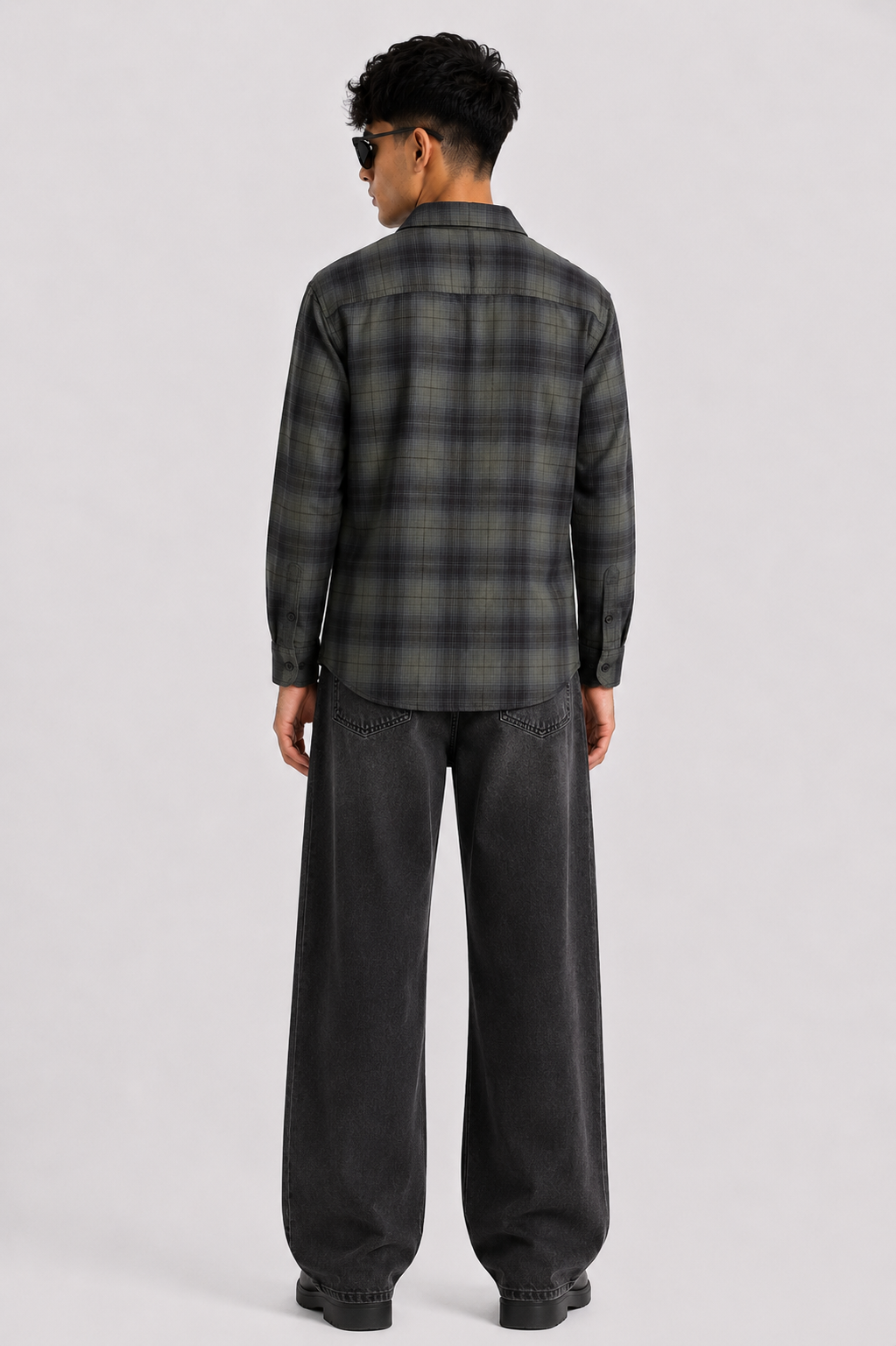 Olive & Charcoal Shadow Check Casual Shirt