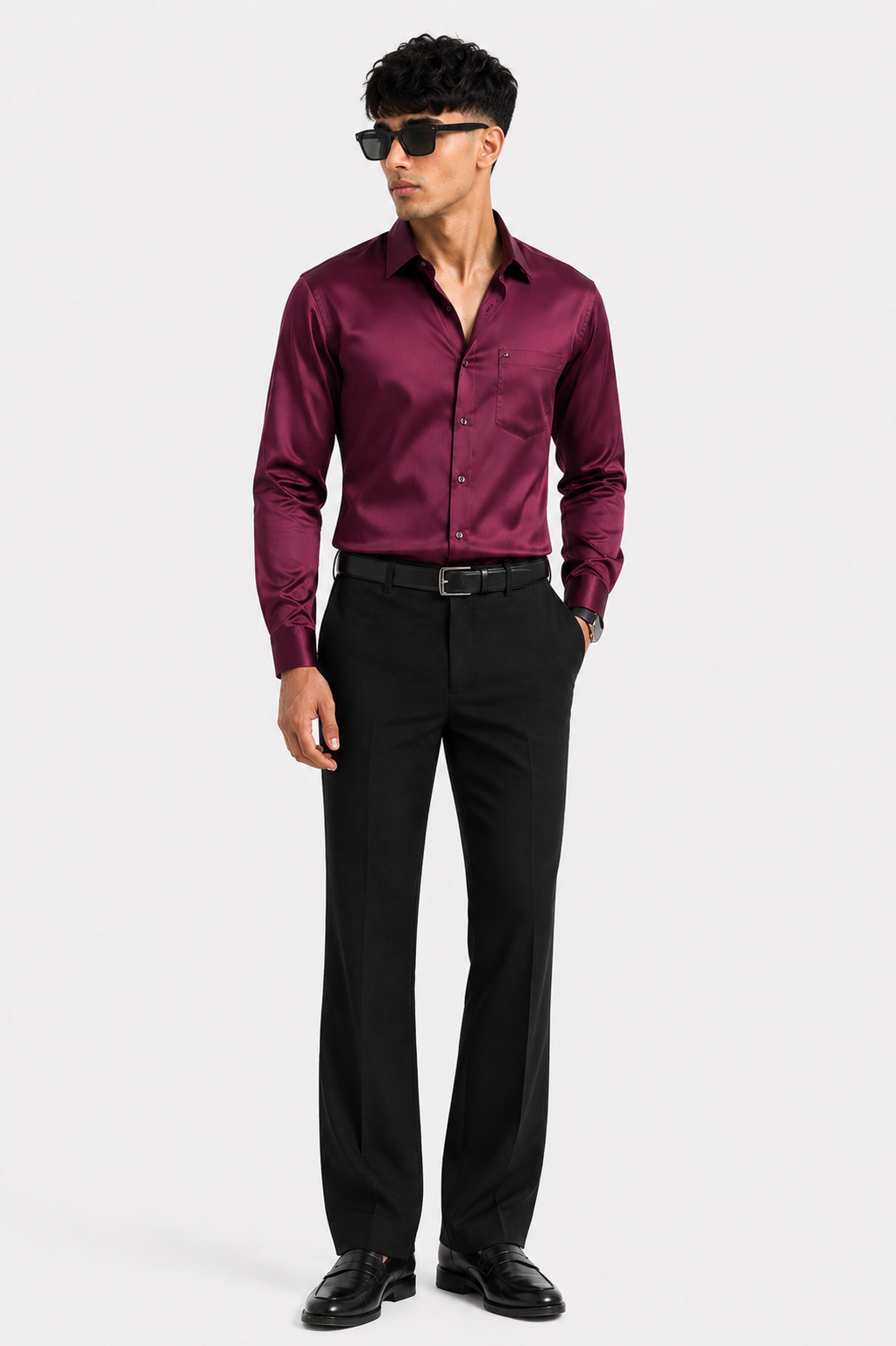 Luxe Wine Satin Formal Shirt