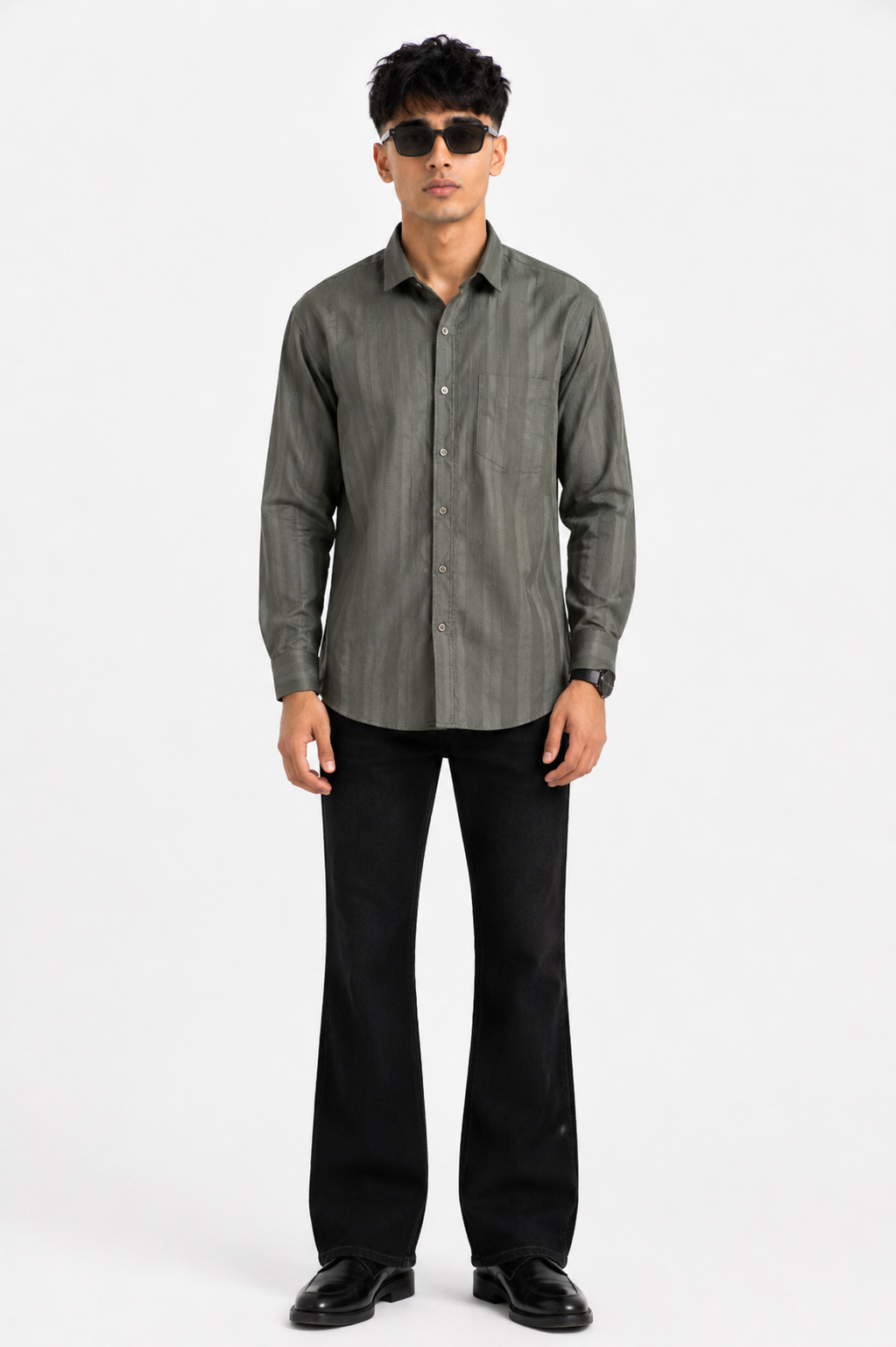 Olive Textured Stripe Premium Shirt