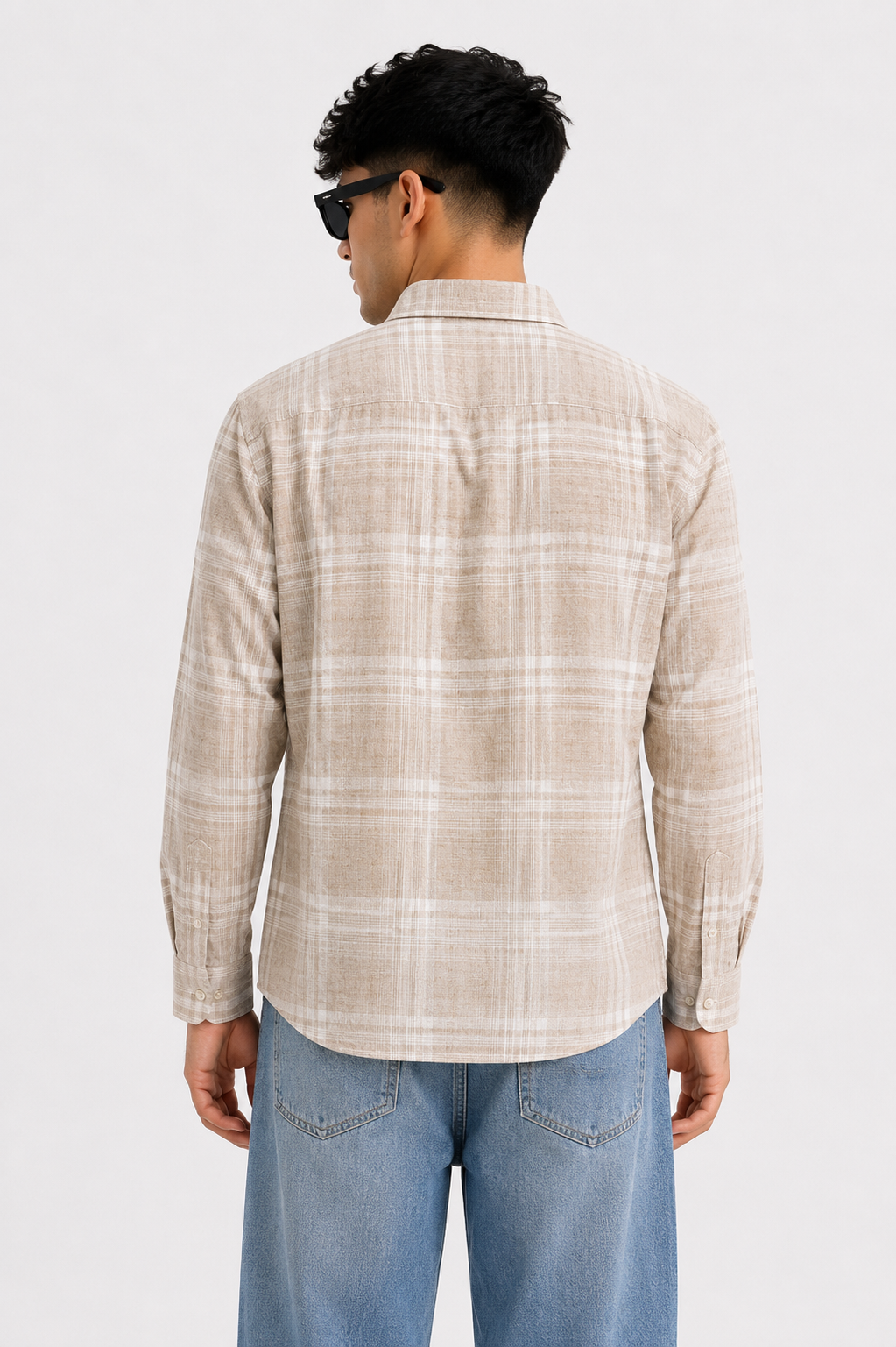 Sandstone Beige Linen Check Full Sleeve Shirt
