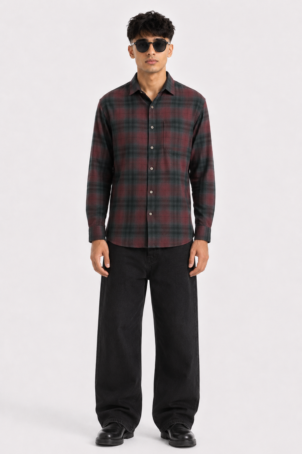 Midnight Wine Plaid Premium Cotton Shirt