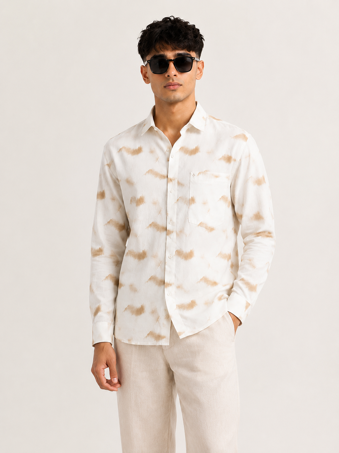 Sand Dune Mist Printed Premium Cotton Shirt