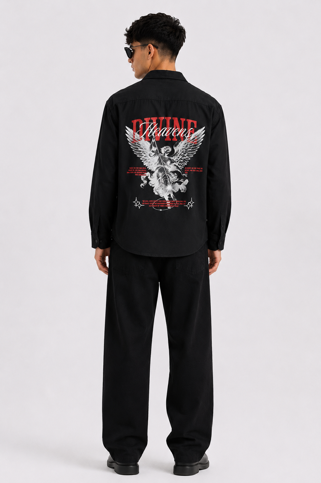Divine Heavens  Black Graphic Shirt