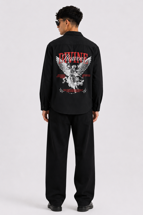 Divine Heavens  Black Graphic Shirt