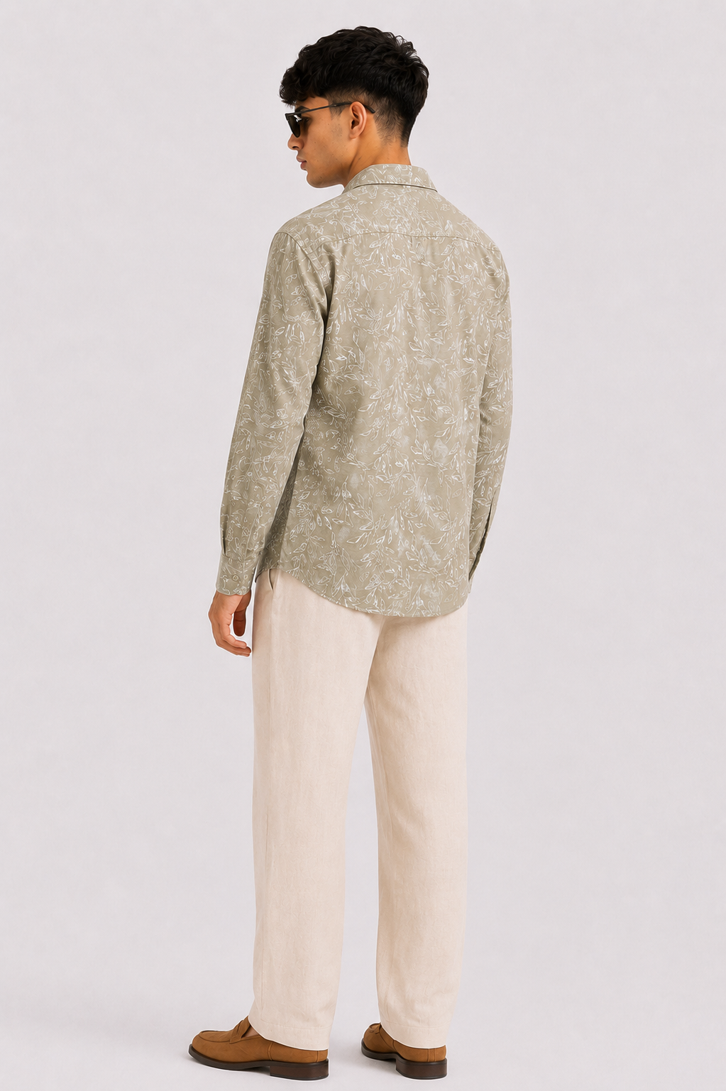 YARNDAZE Premium Beige Botanical Print Full Sleeve Shirt
