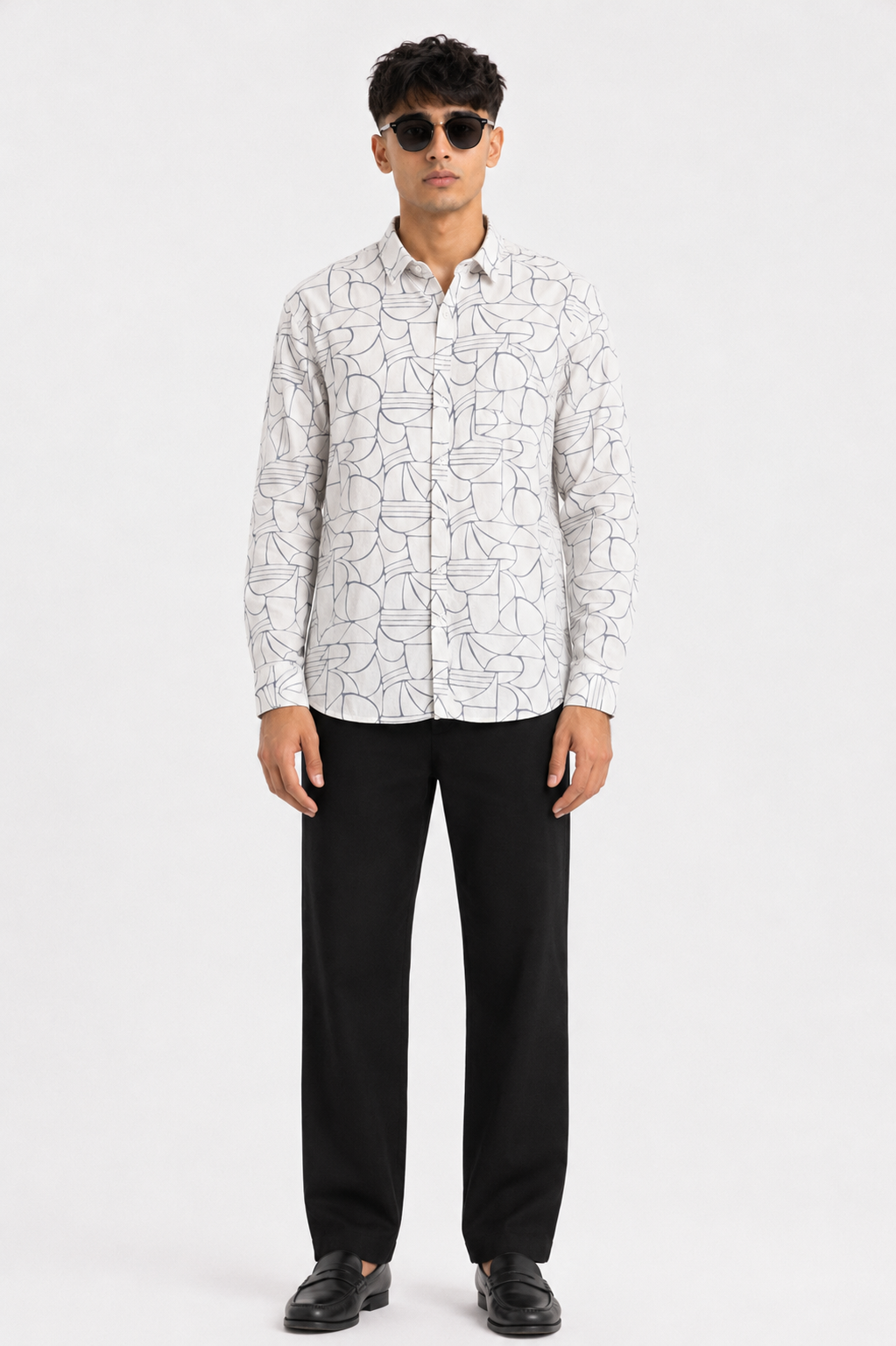Ivory Geometric Textured Print Shirt