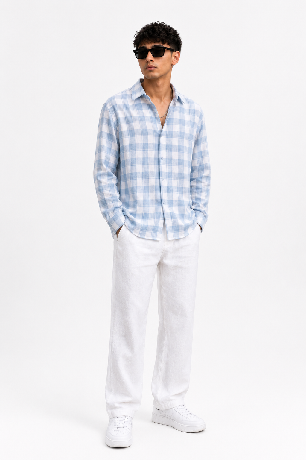 Men's Sky Blue Checked Cotton Shirt