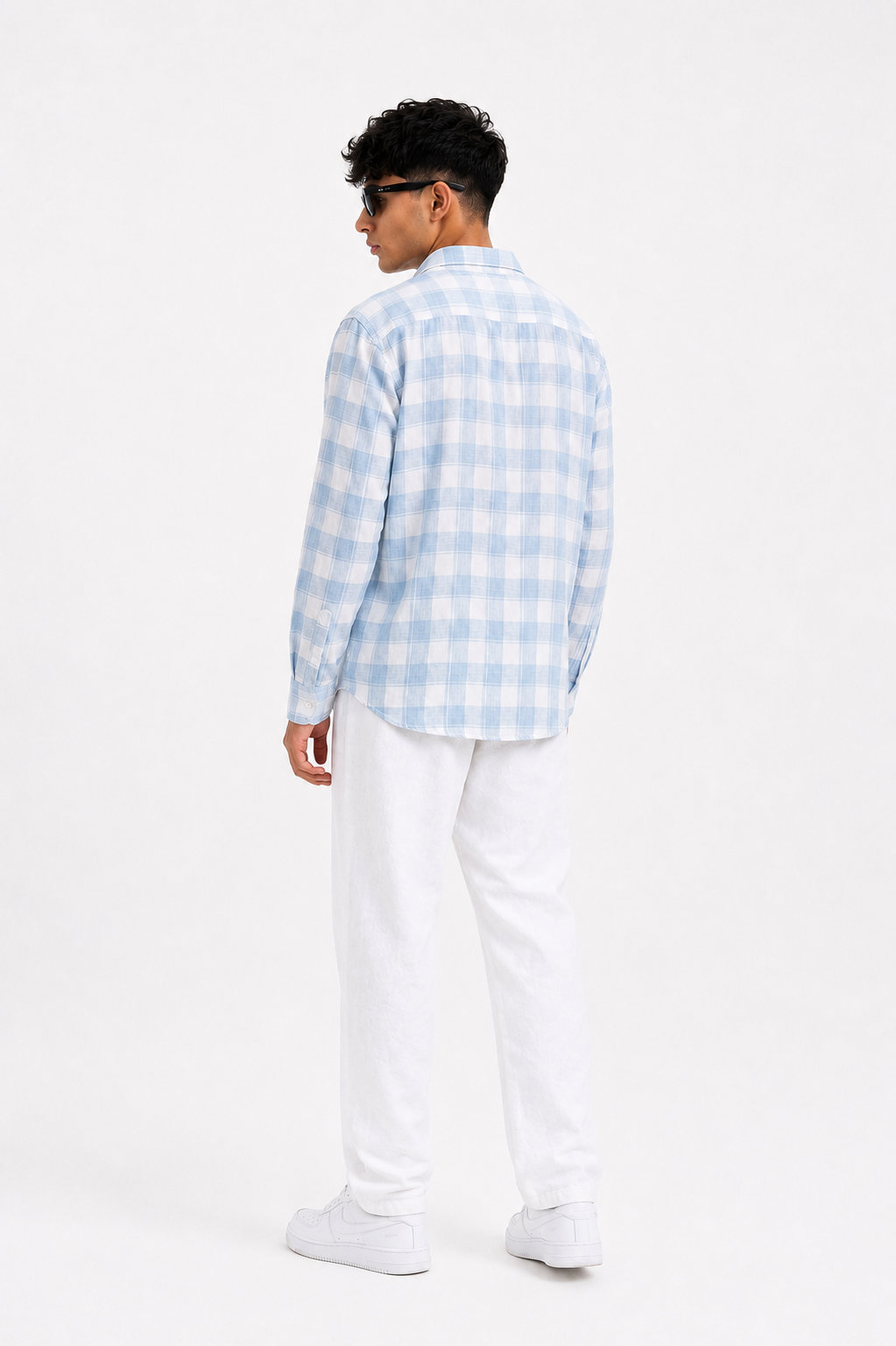 Men's Sky Blue Checked Cotton Shirt