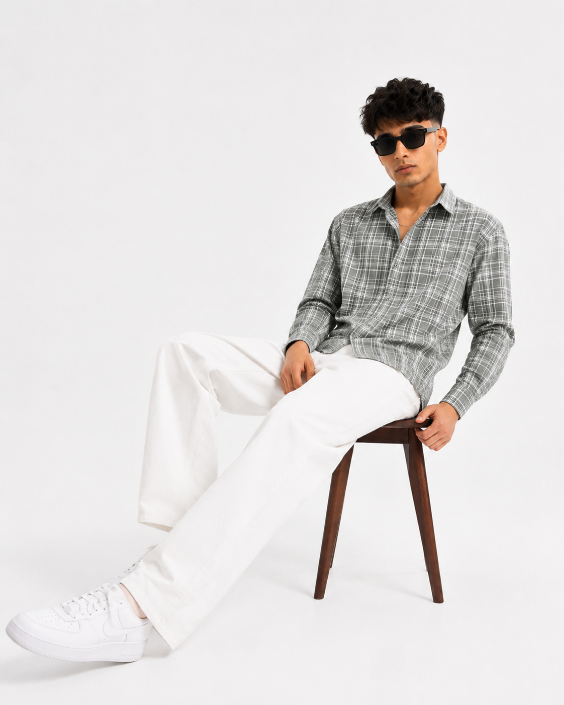 Sage Grid Checked Cotton Shirt