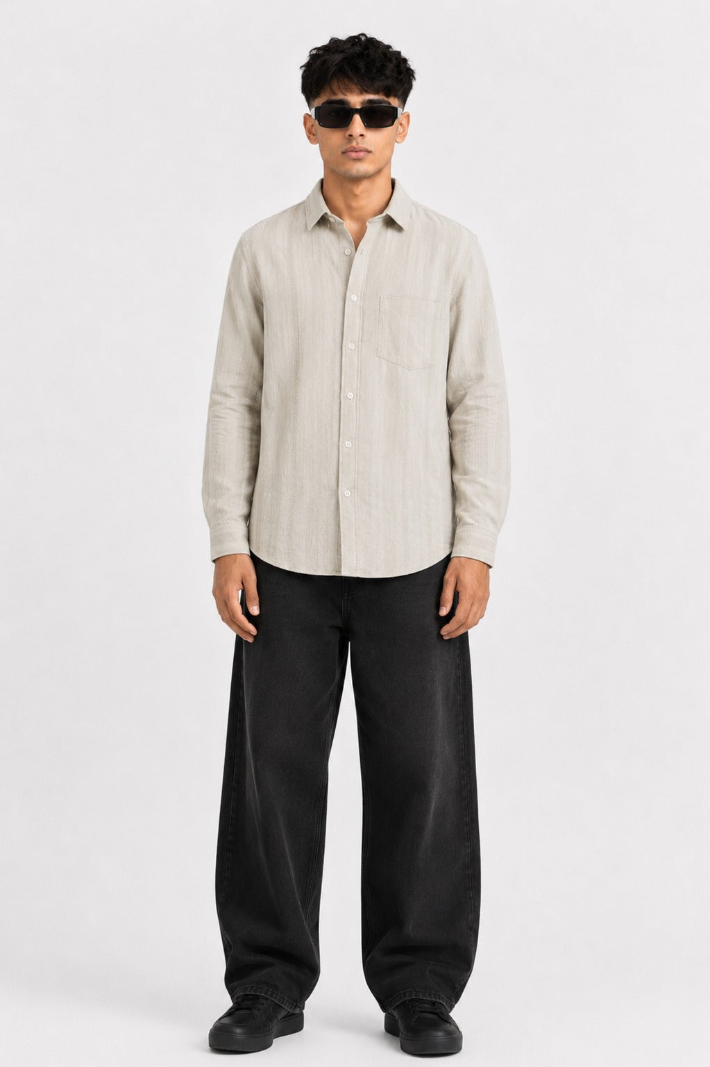 Textured Beige Stripe Shirt